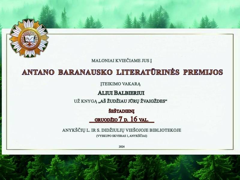 A. Baranauska literārās balvas pasniegšanas ceremonija